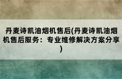 丹麦诗凯油烟机售后(丹麦诗凯油烟机售后服务：专业维修解决方案分享)