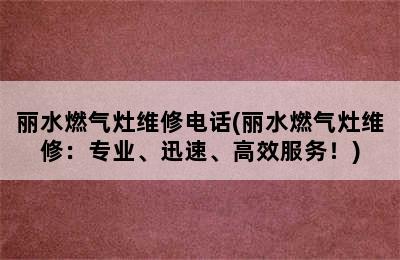 丽水燃气灶维修电话(丽水燃气灶维修：专业、迅速、高效服务！)