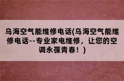 乌海空气能维修电话(乌海空气能维修电话--专业家电维修，让您的空调永葆青春！)