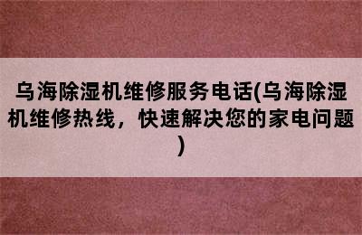 乌海除湿机维修服务电话(乌海除湿机维修热线，快速解决您的家电问题)