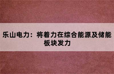 乐山电力：将着力在综合能源及储能板块发力