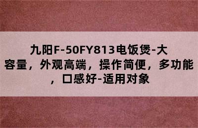 九阳F-50FY813电饭煲-大容量，外观高端，操作简便，多功能，口感好-适用对象