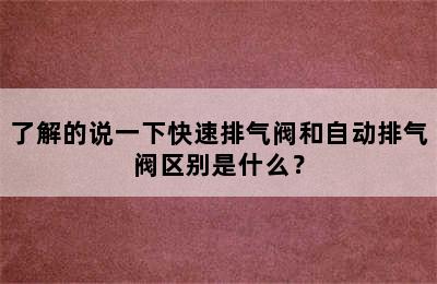 了解的说一下快速排气阀和自动排气阀区别是什么？