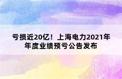 亏损近20亿！上海电力2021年年度业绩预亏公告发布