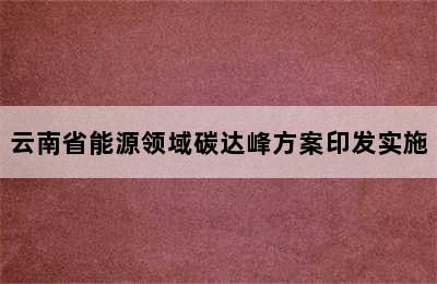 云南省能源领域碳达峰方案印发实施