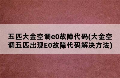 五匹大金空调e0故障代码(大金空调五匹出现E0故障代码解决方法)