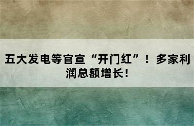 五大发电等官宣“开门红”！多家利润总额增长！