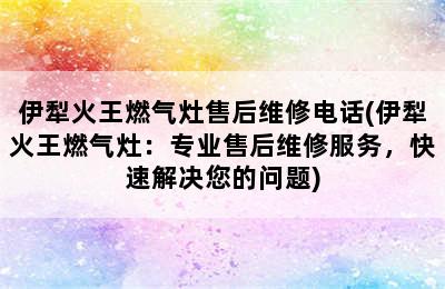 伊犁火王燃气灶售后维修电话(伊犁火王燃气灶：专业售后维修服务，快速解决您的问题)