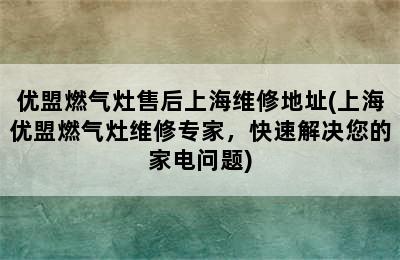 优盟燃气灶售后上海维修地址(上海优盟燃气灶维修专家，快速解决您的家电问题)