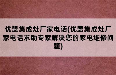 优盟集成灶厂家电话(优盟集成灶厂家电话求助专家解决您的家电维修问题)