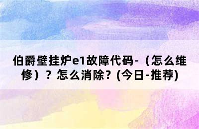 伯爵壁挂炉e1故障代码-（怎么维修）？怎么消除？(今日-推荐)