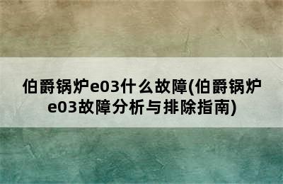 伯爵锅炉e03什么故障(伯爵锅炉e03故障分析与排除指南)