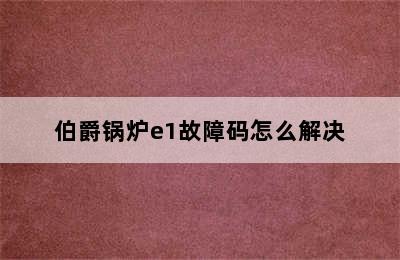 伯爵锅炉e1故障码怎么解决