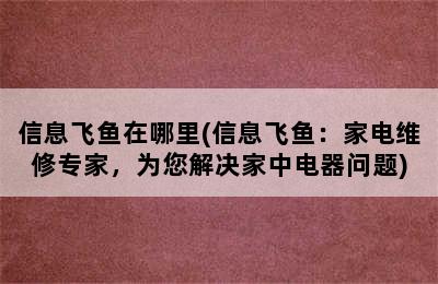 信息飞鱼在哪里(信息飞鱼：家电维修专家，为您解决家中电器问题)