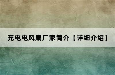 充电电风扇厂家简介【详细介绍】