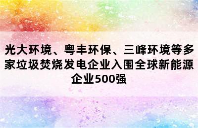 光大环境、粤丰环保、三峰环境等多家垃圾焚烧发电企业入围全球新能源企业500强