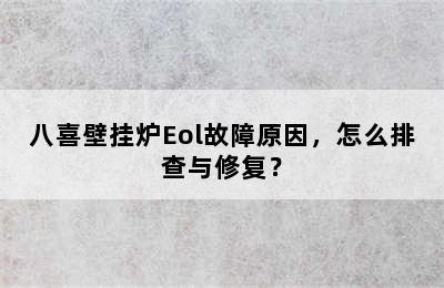 八喜壁挂炉Eol故障原因，怎么排查与修复？