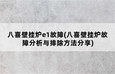 八喜壁挂炉e1故障(八喜壁挂炉故障分析与排除方法分享)