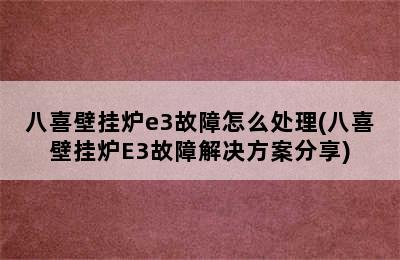 八喜壁挂炉e3故障怎么处理(八喜壁挂炉E3故障解决方案分享)