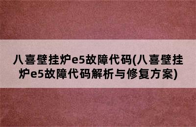 八喜壁挂炉e5故障代码(八喜壁挂炉e5故障代码解析与修复方案)