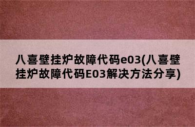 八喜壁挂炉故障代码e03(八喜壁挂炉故障代码E03解决方法分享)