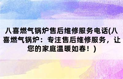 八喜燃气锅炉售后维修服务电话(八喜燃气锅炉：专注售后维修服务，让您的家庭温暖如春！)