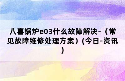 八喜锅炉e03什么故障解决-（常见故障维修处理方案）(今日-资讯)