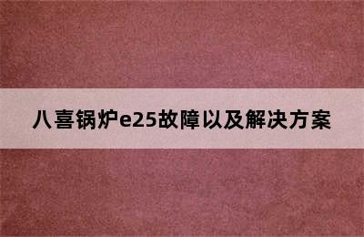 八喜锅炉e25故障以及解决方案