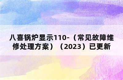 八喜锅炉显示110-（常见故障维修处理方案）（2023）已更新