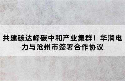 共建碳达峰碳中和产业集群！华润电力与沧州市签署合作协议