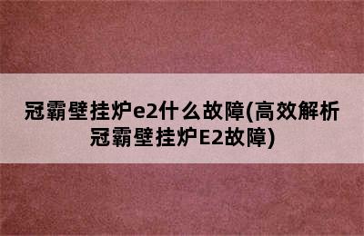 冠霸壁挂炉e2什么故障(高效解析冠霸壁挂炉E2故障)