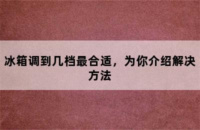 冰箱调到几档最合适，为你介绍解决方法