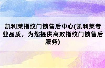 凯利莱指纹门锁售后中心(凯利莱专业品质，为您提供高效指纹门锁售后服务)