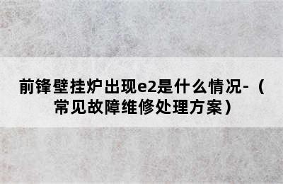 前锋壁挂炉出现e2是什么情况-（常见故障维修处理方案）