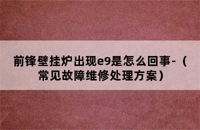 前锋壁挂炉出现e9是怎么回事-（常见故障维修处理方案）