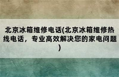 北京冰箱维修电话(北京冰箱维修热线电话，专业高效解决您的家电问题)