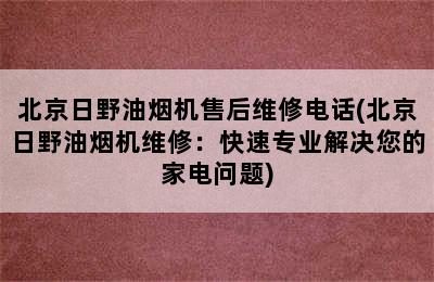 北京日野油烟机售后维修电话(北京日野油烟机维修：快速专业解决您的家电问题)