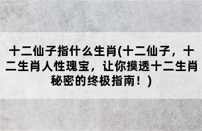 十二仙子指什么生肖(十二仙子，十二生肖人性瑰宝，让你摸透十二生肖秘密的终极指南！)