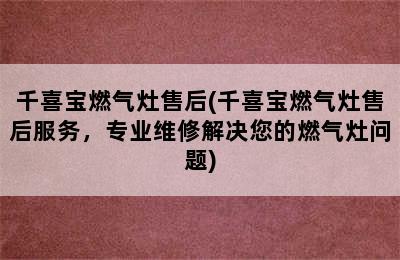 千喜宝燃气灶售后(千喜宝燃气灶售后服务，专业维修解决您的燃气灶问题)