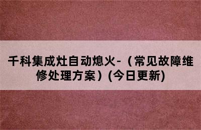 千科集成灶自动熄火-（常见故障维修处理方案）(今日更新)