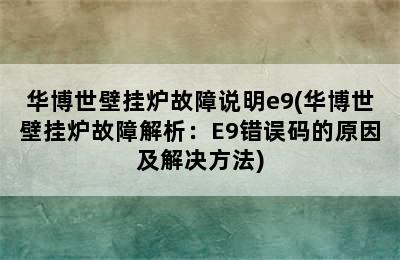 华博世壁挂炉故障说明e9(华博世壁挂炉故障解析：E9错误码的原因及解决方法)