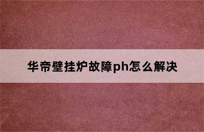 华帝壁挂炉故障ph怎么解决