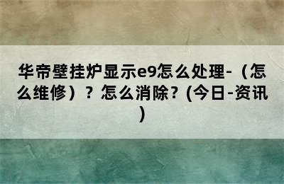 华帝壁挂炉显示e9怎么处理-（怎么维修）？怎么消除？(今日-资讯)