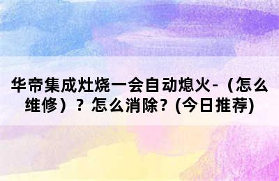 华帝集成灶烧一会自动熄火-（怎么维修）？怎么消除？(今日推荐)