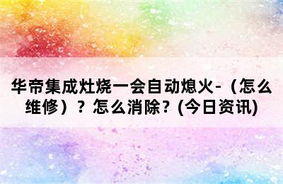 华帝集成灶烧一会自动熄火-（怎么维修）？怎么消除？(今日资讯)