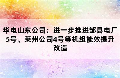 华电山东公司：进一步推进邹县电厂5号、莱州公司4号等机组能效提升改造