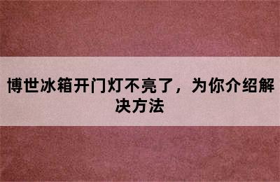 博世冰箱开门灯不亮了，为你介绍解决方法