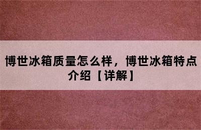 博世冰箱质量怎么样，博世冰箱特点介绍【详解】