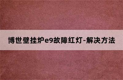 博世壁挂炉e9故障红灯-解决方法