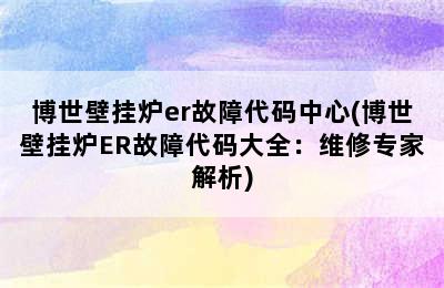 博世壁挂炉er故障代码中心(博世壁挂炉ER故障代码大全：维修专家解析)